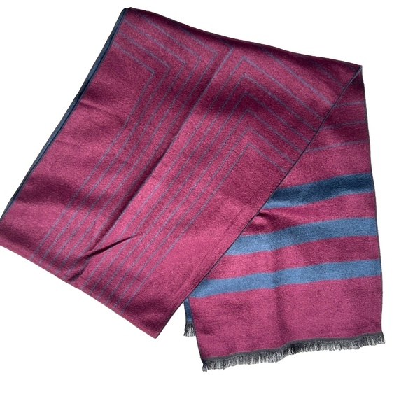 Steel & Jelly Scarf Striped FringeEdge Preppy Classy Formal Soft Warm Reverible - Picture 4 of 6